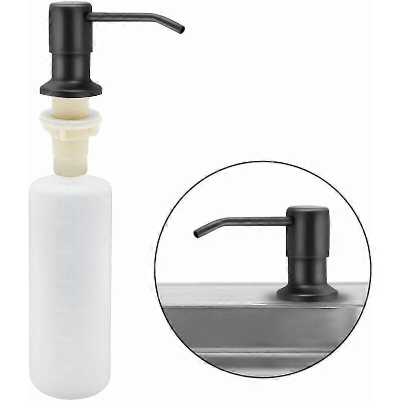 Kitchen Sink Soap Dispenser, Built-in Stainless Steel Kitchen Detergent Dispenser 350 ML, Refillable Soap Dispenser with 360 Rotating Pump (Matte Blac