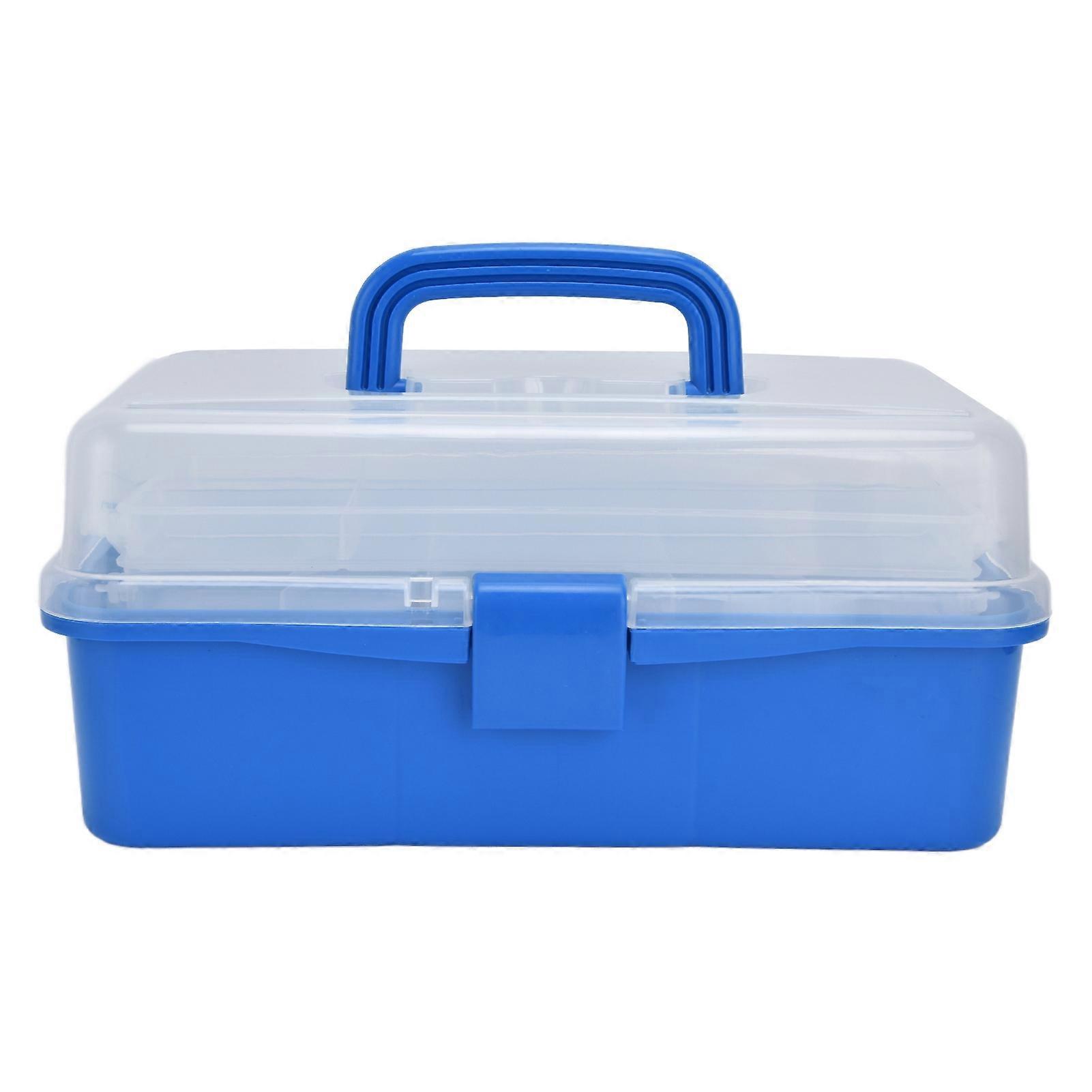 Plastic Storage Box Portable 3 Layer Folding Handheld Tool Organizer with Transparent Cover