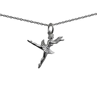 Silver 21x17mm Ballet Dancer Pendant with a rolo Chain 14...