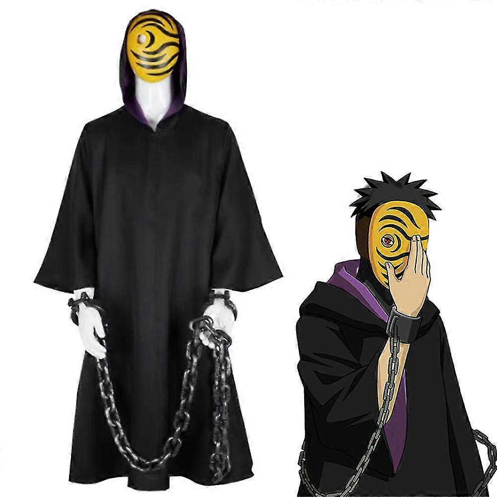 Anime Akatsuki Costume Obito Uchiha Cosplay Cloak Mask Simulation 