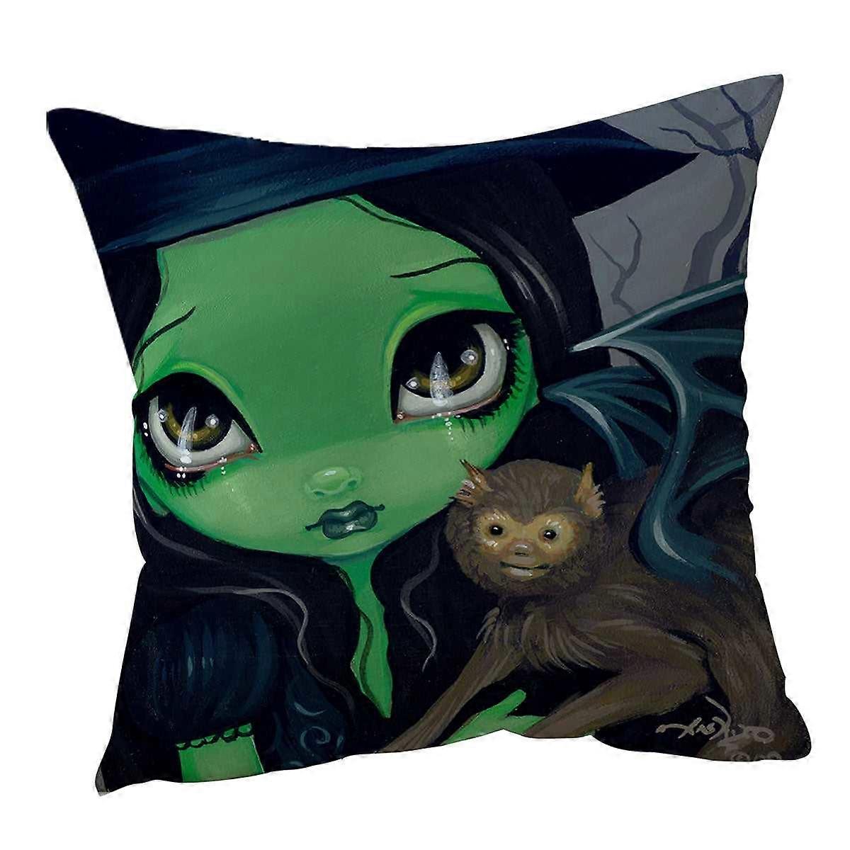 Faces of Faery #36 Green Witch and Winged Monkey Cushion Cover