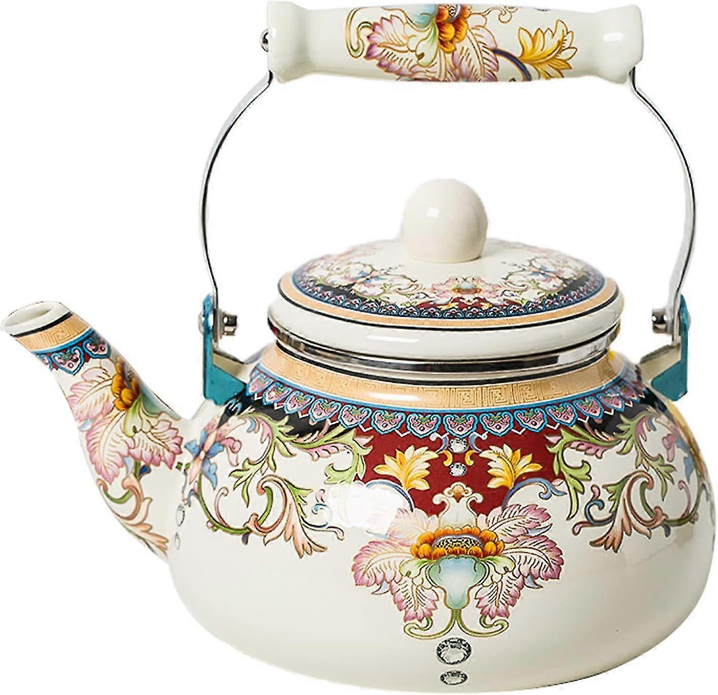 Vintage Kettle Induction Kettle Gas Kettle 2.4l, Enameled Teapot For Stovetop, Heat Resistant Handle-ceramic, Flower Pattern