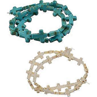 Farbige türkis geschnitzte Kreuzschmuck Zubehör (blau + weiß) 2 Stück