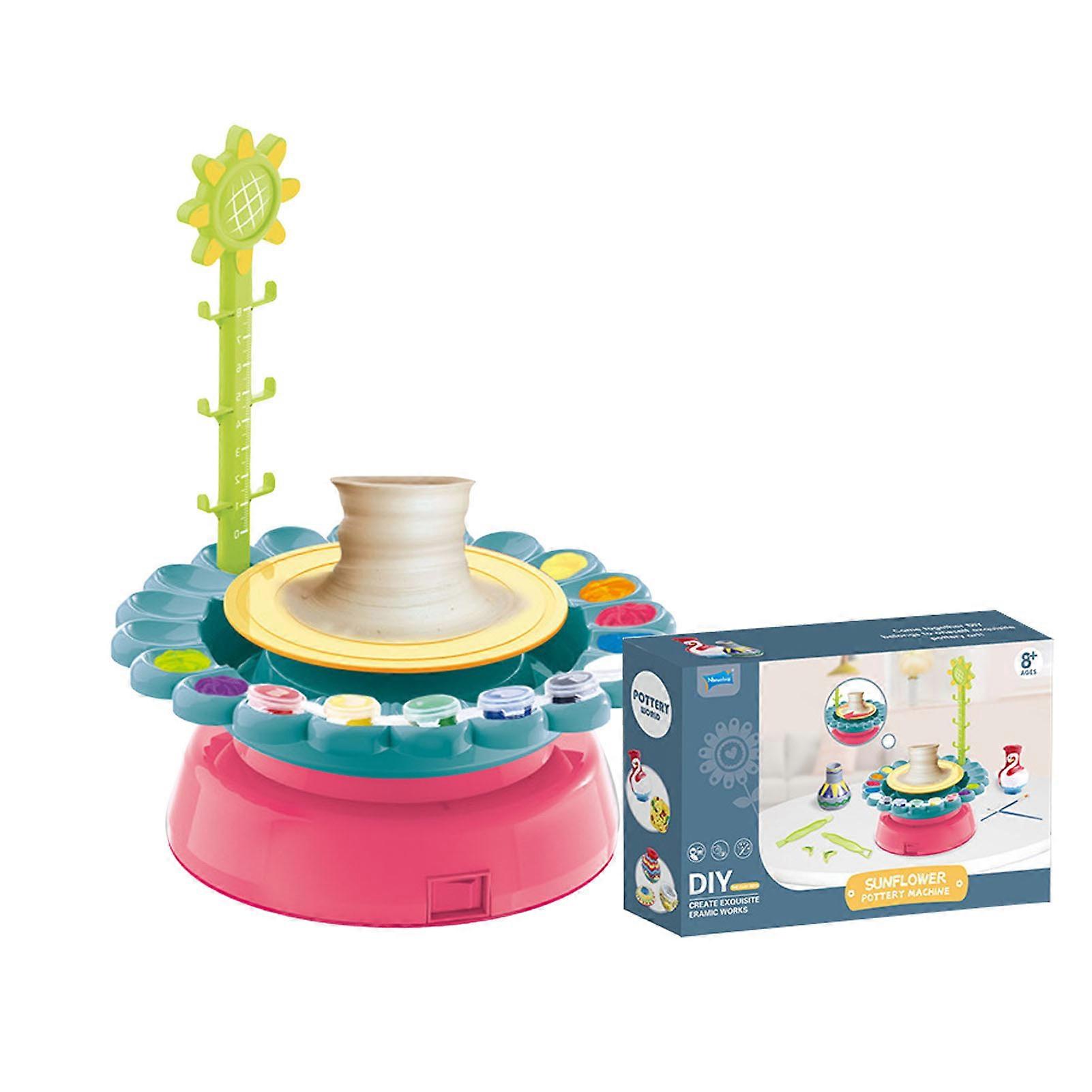 ערכת גלגל חרס לילדים DIY צבע עשיר פעילות מלאכה חינוכית מידול חימר מכונת חרס יבשה באוויר