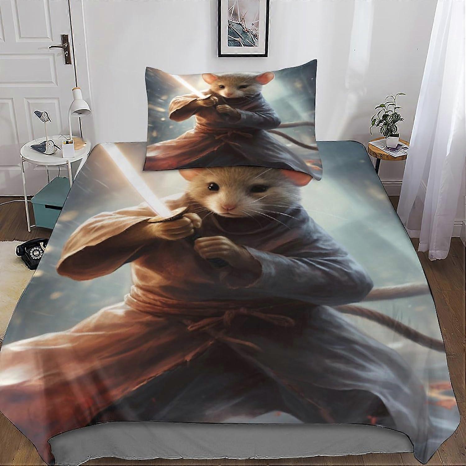 Master Ninja Sets Duvet Cover Pillowcases 3D Microfiber Rat Bedding Set Bed Linen with Zipper Closure 2 Pcs Single
