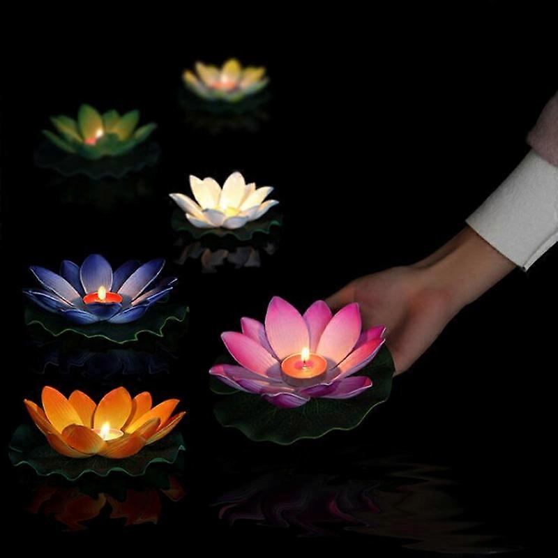 QQDD 10pcs Multicolor silk lotus lantern light  floating candles  pool decorations Wish