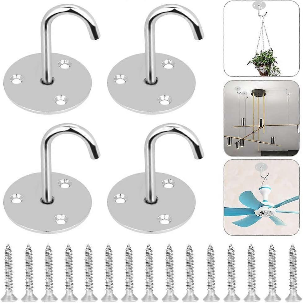 4Pcs Silver Stainless Steel Ceiling Hooks Ceiling Hanging Hooks with Screws Ceiling Fixing Hooks Anti-corrosion Anti-rust for Ceiling Suspended Light 