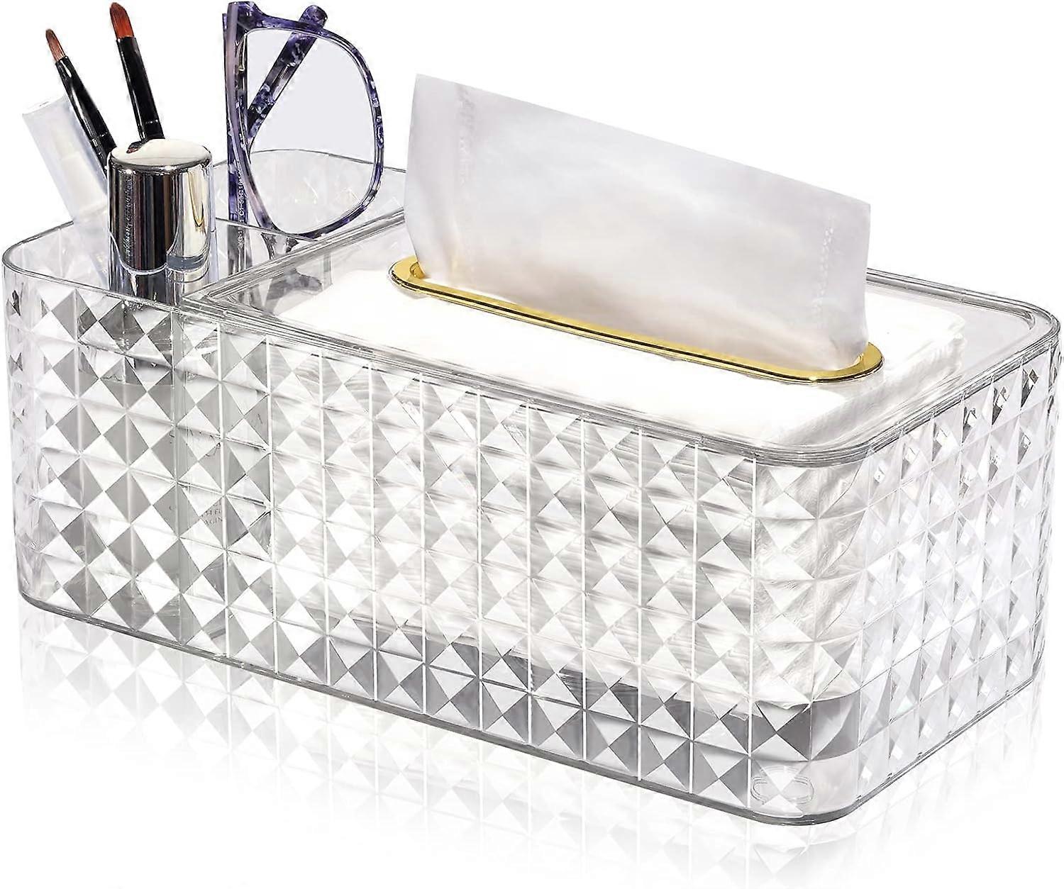Tissue Box Holder & Desk Organizer, Exquisite Clear Tissue Box Holders Rectangular, Multifunctional Tissue Box Cover Tissue Paper Box(Clear)