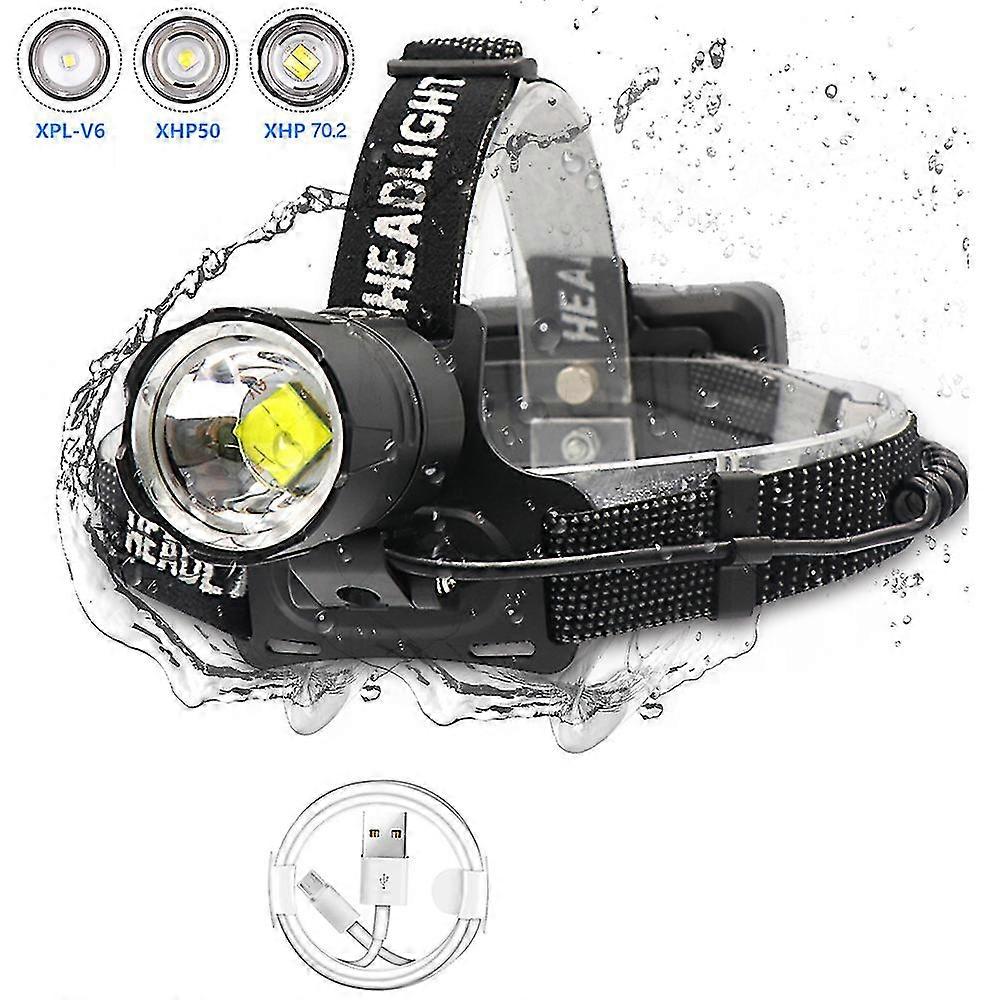 Xhp-70.2 Led Headlamp, Zoom Function, Strong Light, Usb, 18650 Battery, Great For Fishing Or Camping, 7000 Lumens