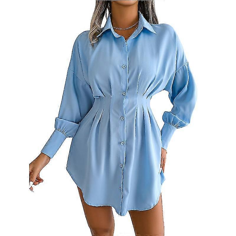 Lässiges Damen-Hemdkleid mit V-Ausschnitt und Button-Down-Hemd