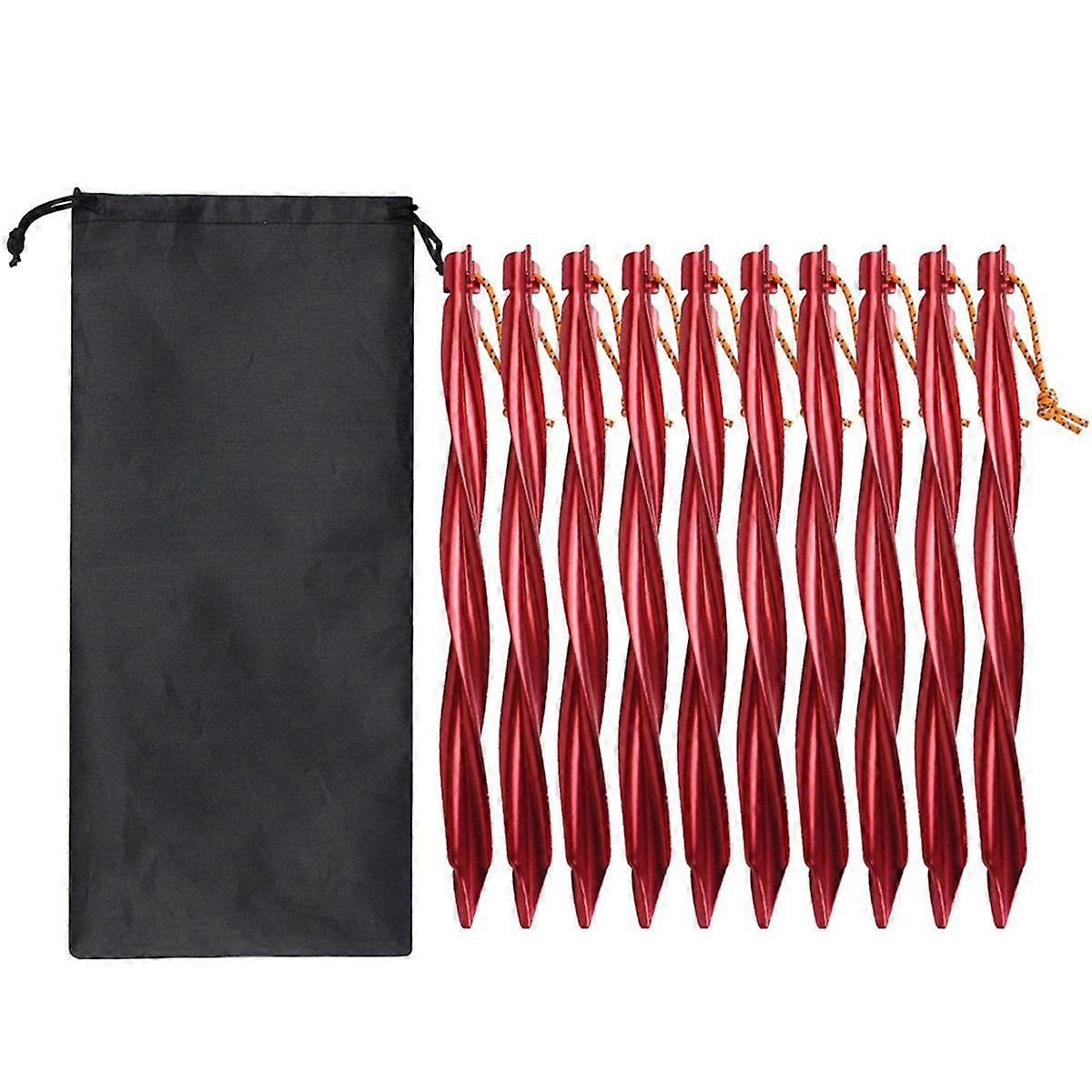 10 x 25 cm estacas de barraca para áreas externas pregos de chão com bolsa de armazenamento pregos à prova de vento acessórios de acampamento fixação de barraca vermelho