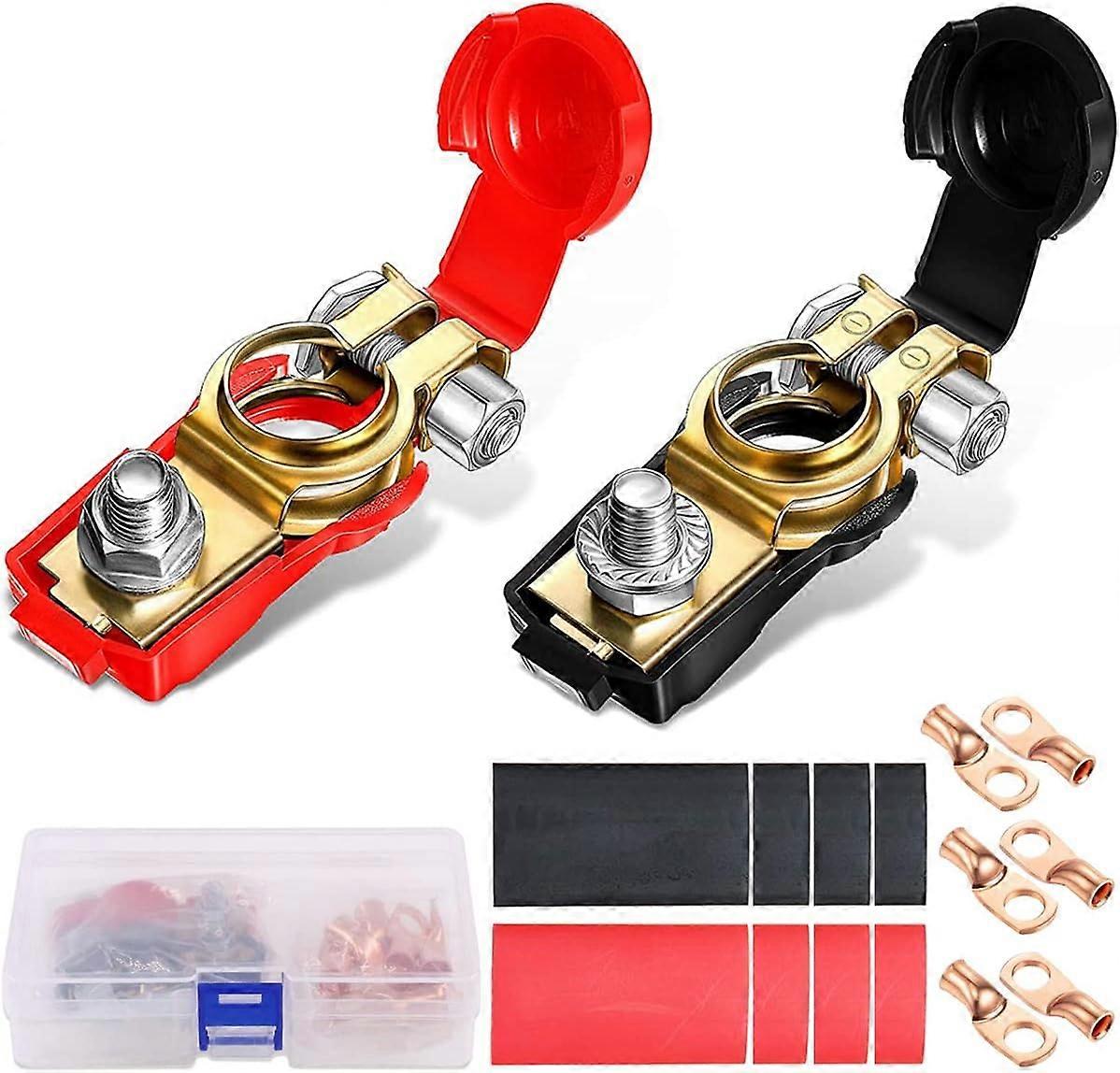 Battery Terminal Connectors Negative and Positive Car Battery Clamp Terminals Quick Release Disconnectfor Car Van Carts with Heat Shrink Tubing