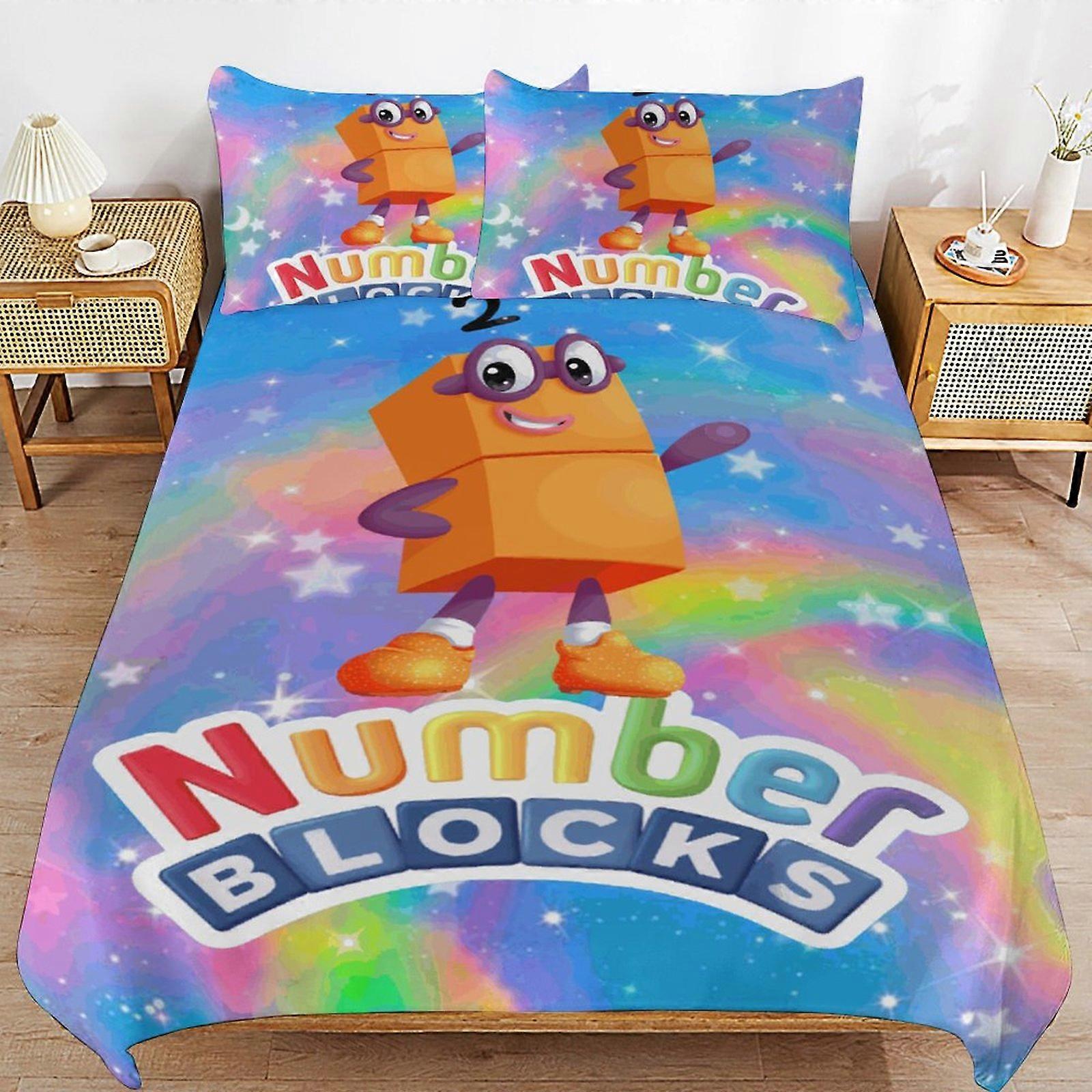 x458 Numberblocks Capa de Edredom de Cama Conjuntos de Cama de Microfibra Impressos em 3D Conjuntos de Edredom Leve de 3 Peças, 1 Capa de Edredom e 2 Fronhas para Crianças Menino