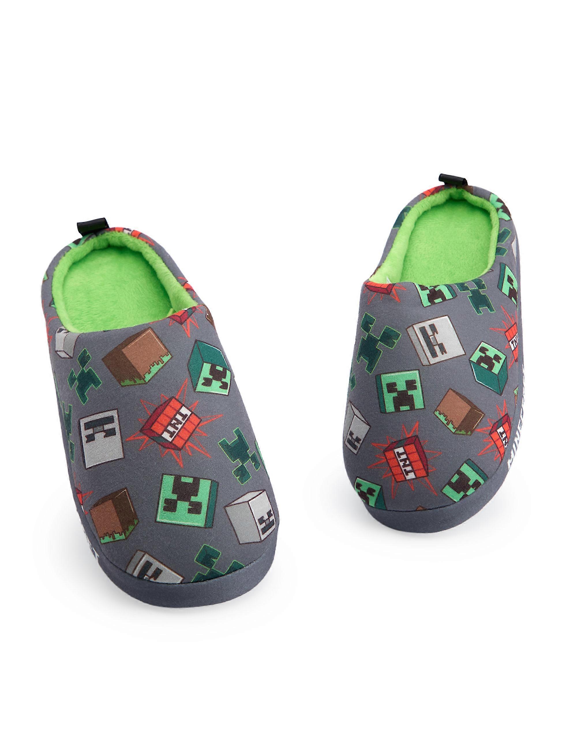 Minecraft Garçons Slip On Mocassins Pantoufles Gris Caractère AOP