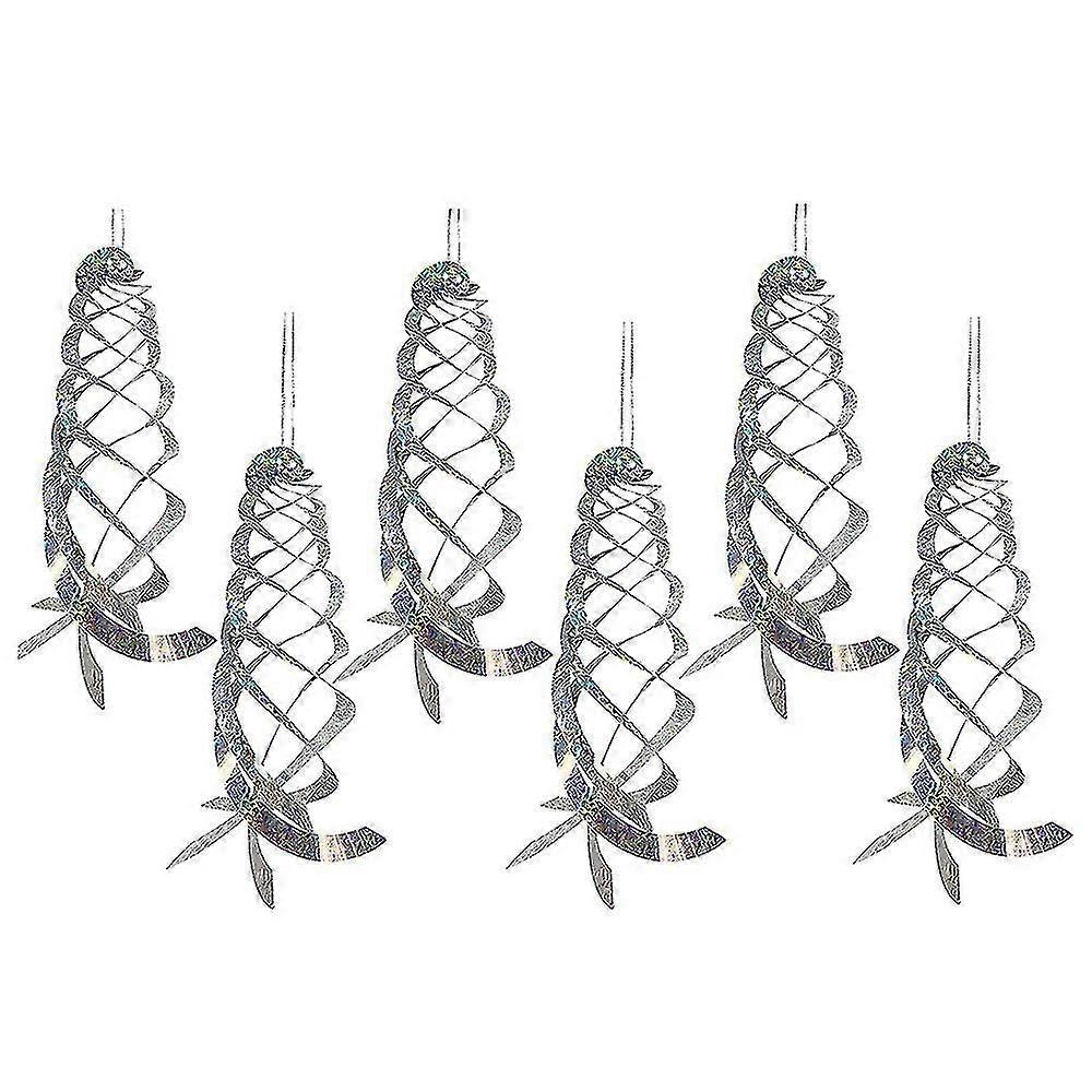6 Pack Bird Repellent Spiral Reflectors Silver Mylar Spinner, Hanging Reflective Bird Deterrent Dev
