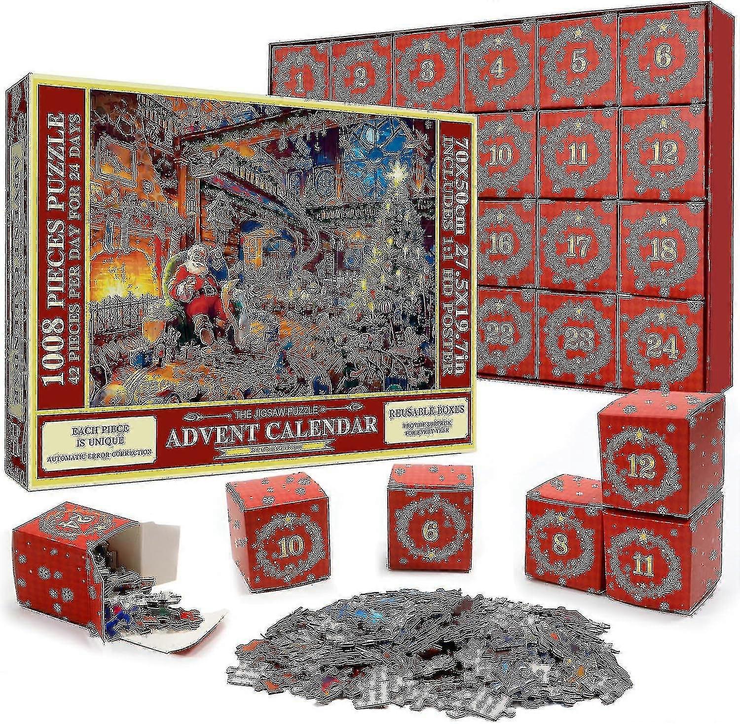 Puzzle Advent Calendar 2023, 1008 Pieces Puzzle 24 Days Christmas Countdown Advent Calendars, Christmas Gift Idea Compatible With Kids Adult