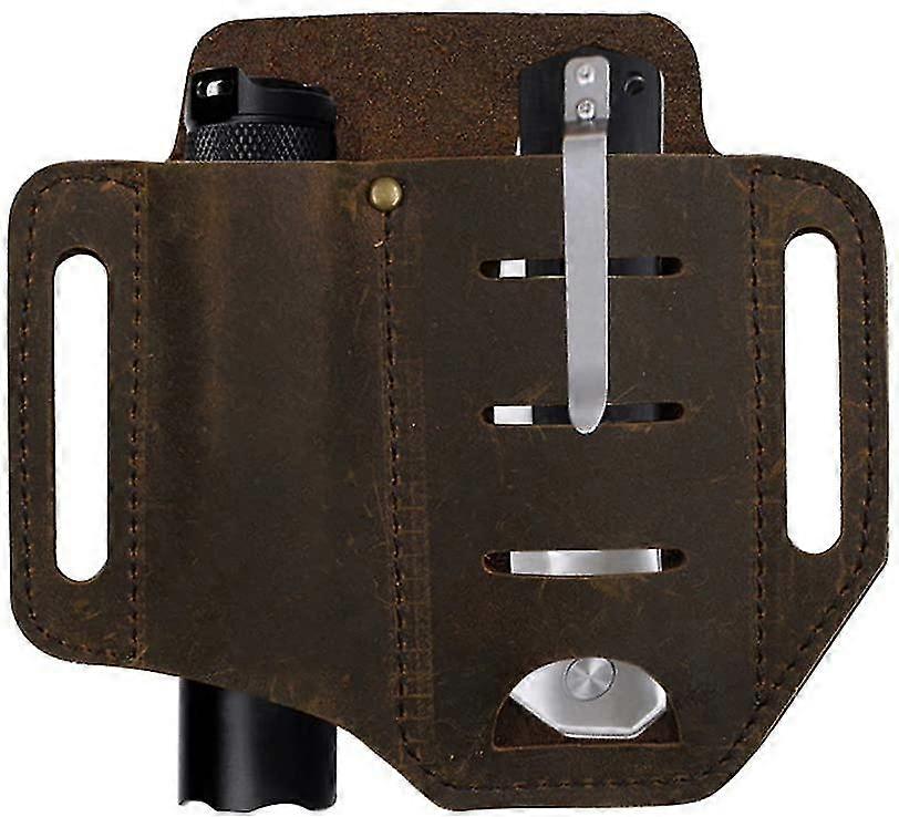 Leather Edc Pocket Organizer Belt Loop With Key Holder For Flashlight Tools Oudoor Camping (17.5 * 13cm)