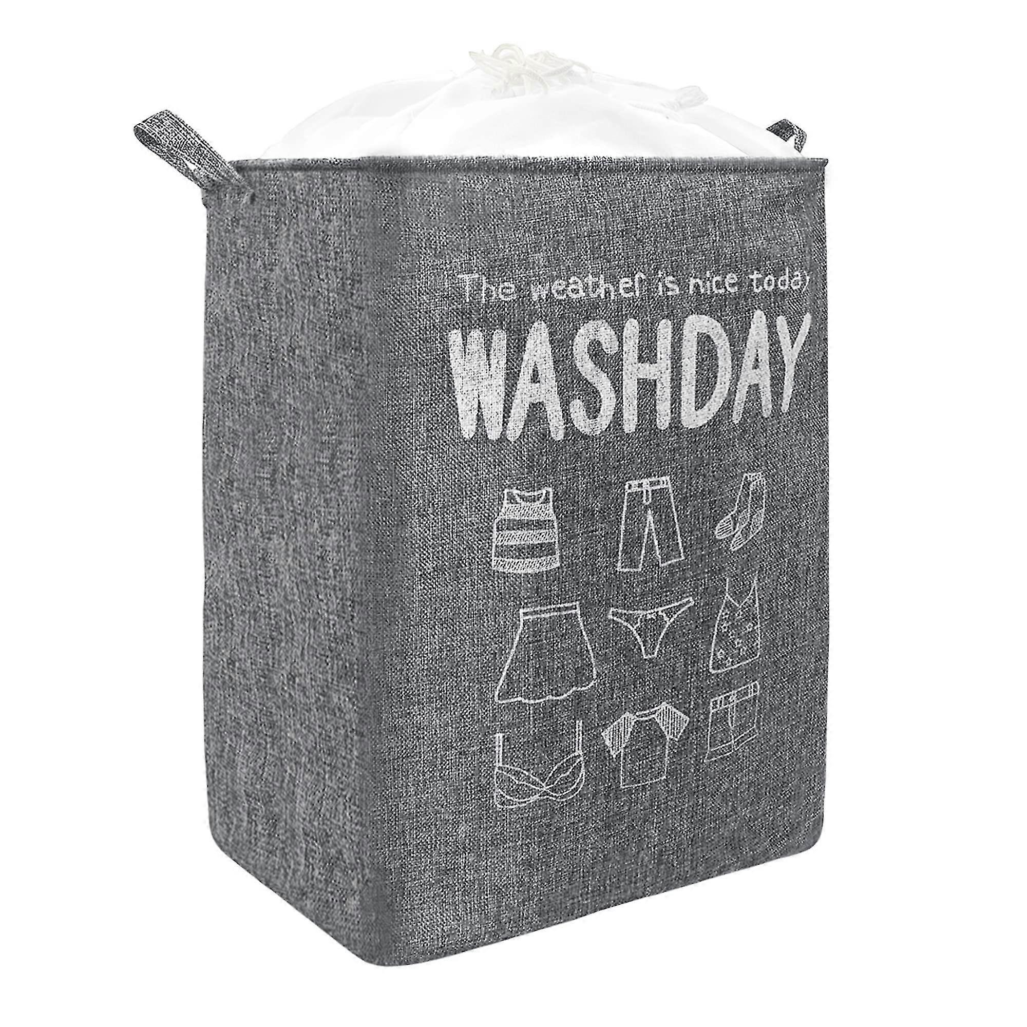 20.9 In 72l Large Foldable Laundry Hamper With Handle Rectangular Laundry Bin With Drawstring Closure Waterproof Fabric Storage Hamper For Bedroom, Gr