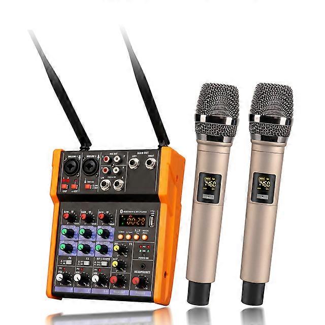 Sound Mixing with UHF microphone Record 48V Phantom Power DJ mixer Monitor AUX Effects 4 Channels Audio Mixer USB BT
