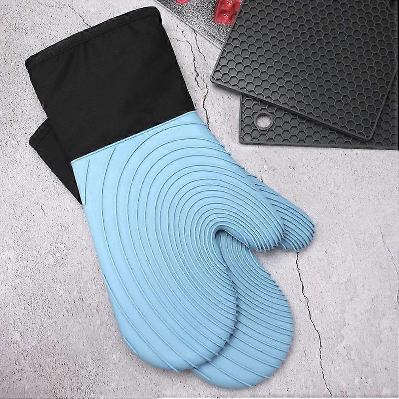 2pc Kitchen Baking Gloves Silicone Oven Gloves blue