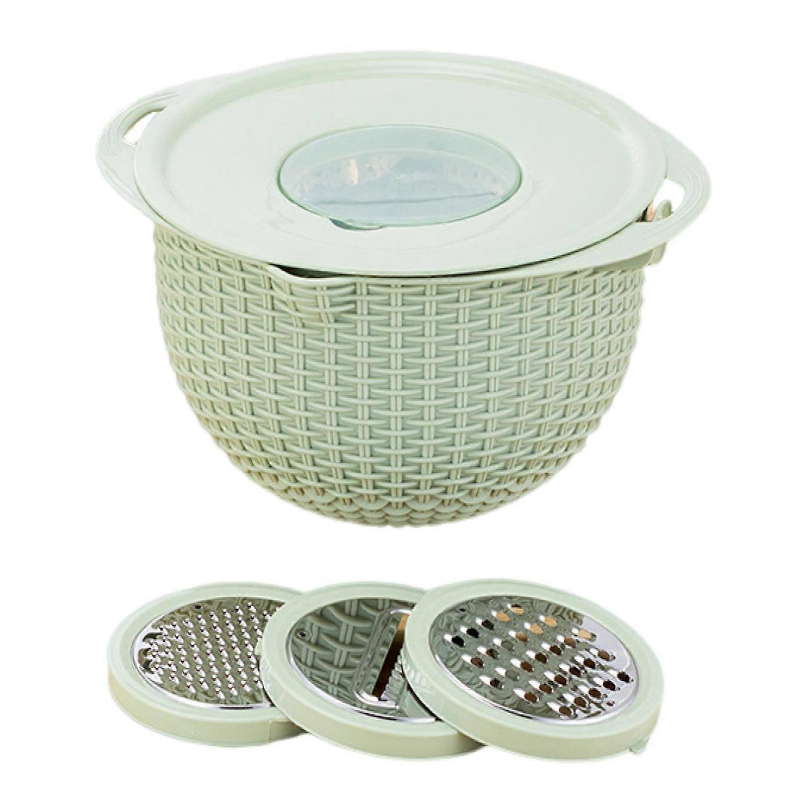1 Set Stainless Steel Drain Basket Double-layered Rotatable Anti-skid Bottom Kitchen Colander with Slicer Fruit Strainer Bowl Food Strainer