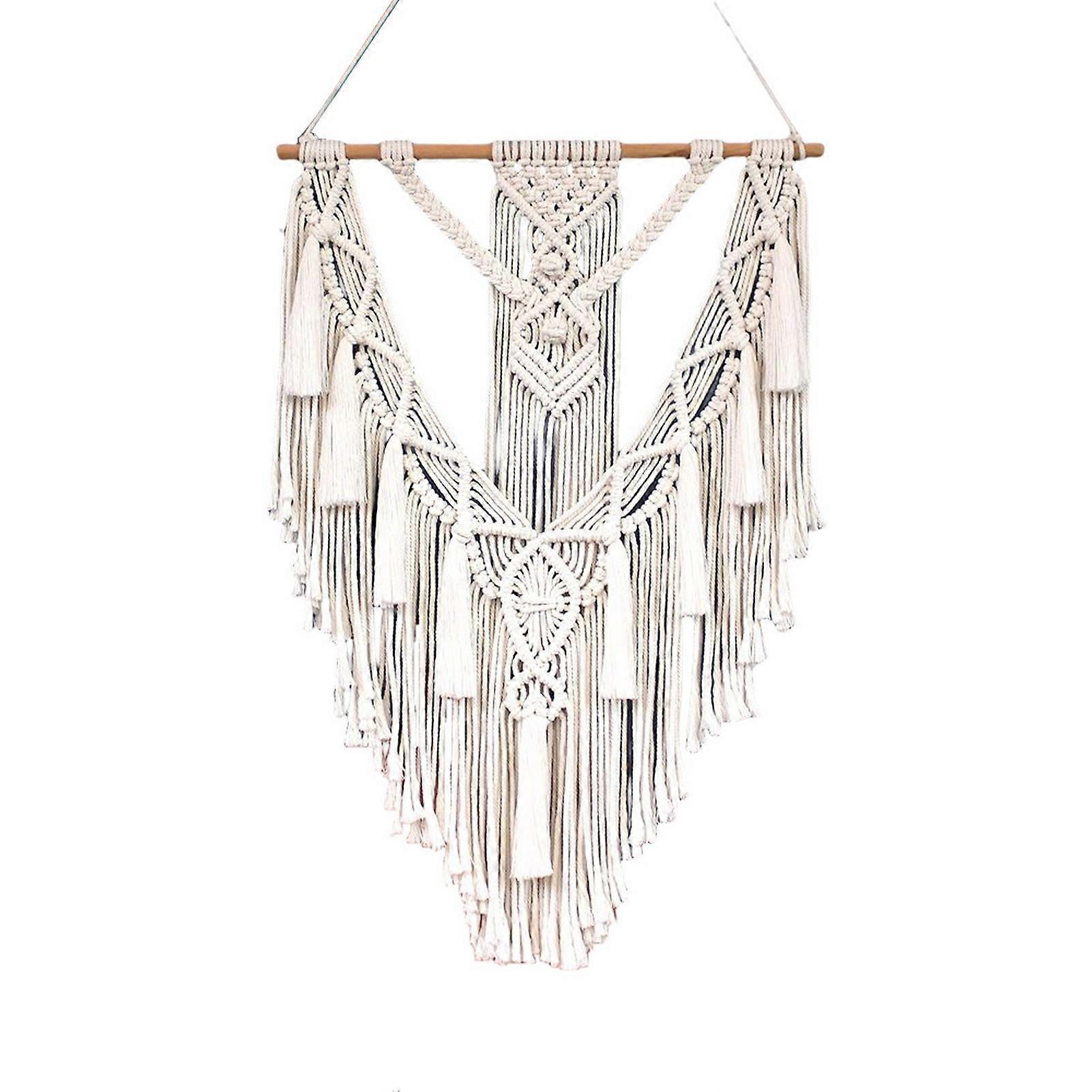 1 Set Wall Tapestry with Crabstick Handmade Cotton Rope Bohemian Style Living Room Hanging Macrame Tapestry for Daily Use KAESI