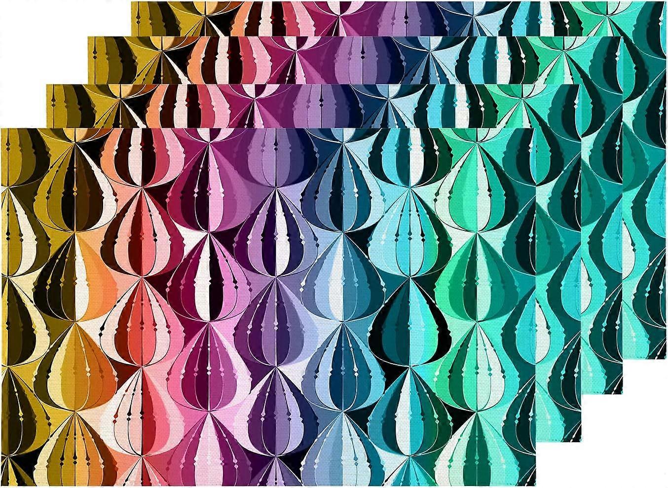 Purple Geometric Rainbow Placemats, Yellow Abstract Vintage Table Mat Linen Burlap Washable Double-Deck Heat Insulation for Dining Table Kitchen Table