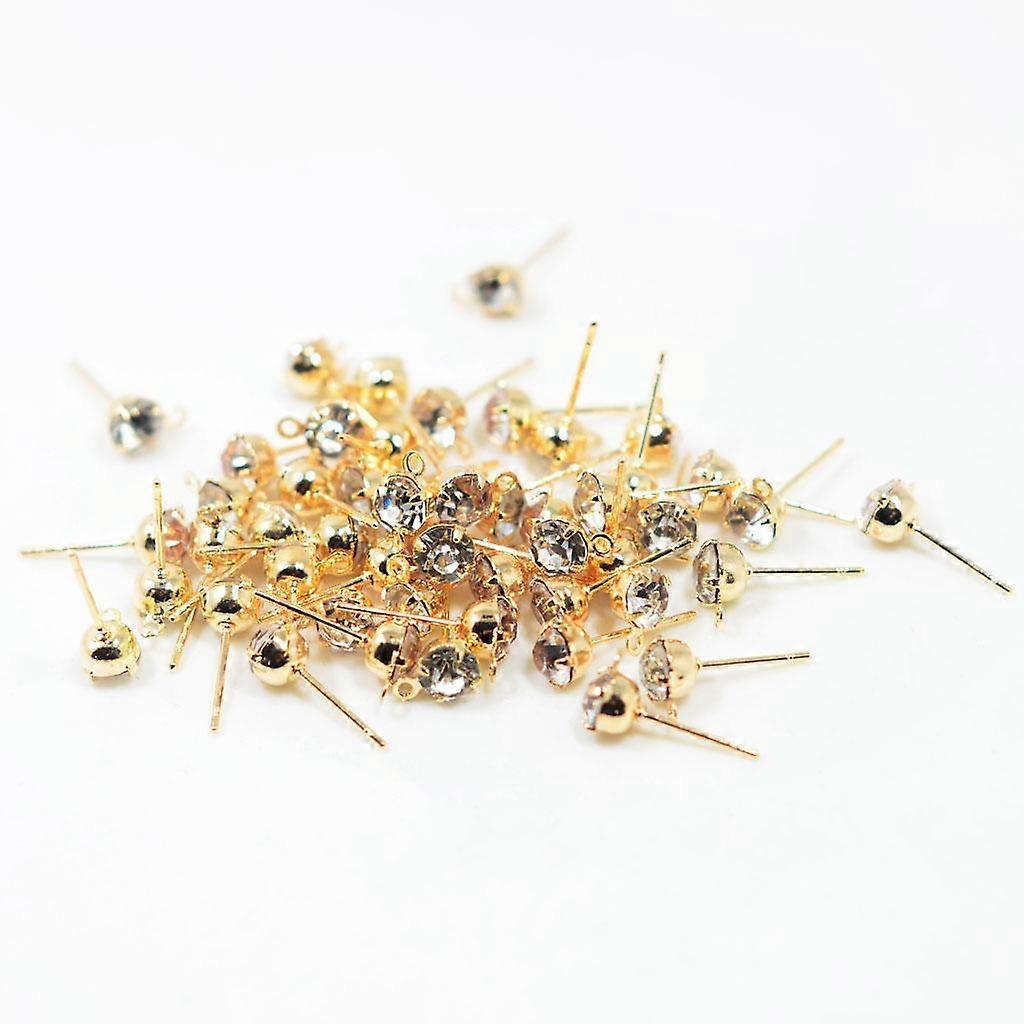 50 Piece Ear Stud Rhinestone Ear Post Stud with Loop Earring Finding KC Gold