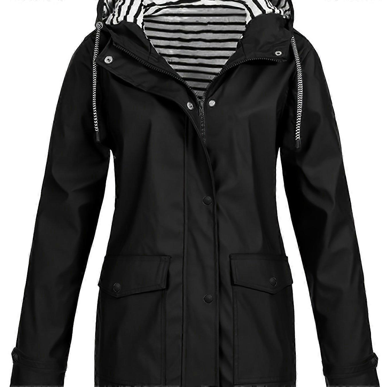 Randig fodrad Zip Up Jacka, Casual Långärmad Dragsko Huva Ytterkläder För Höst & Vinter, Damkläder