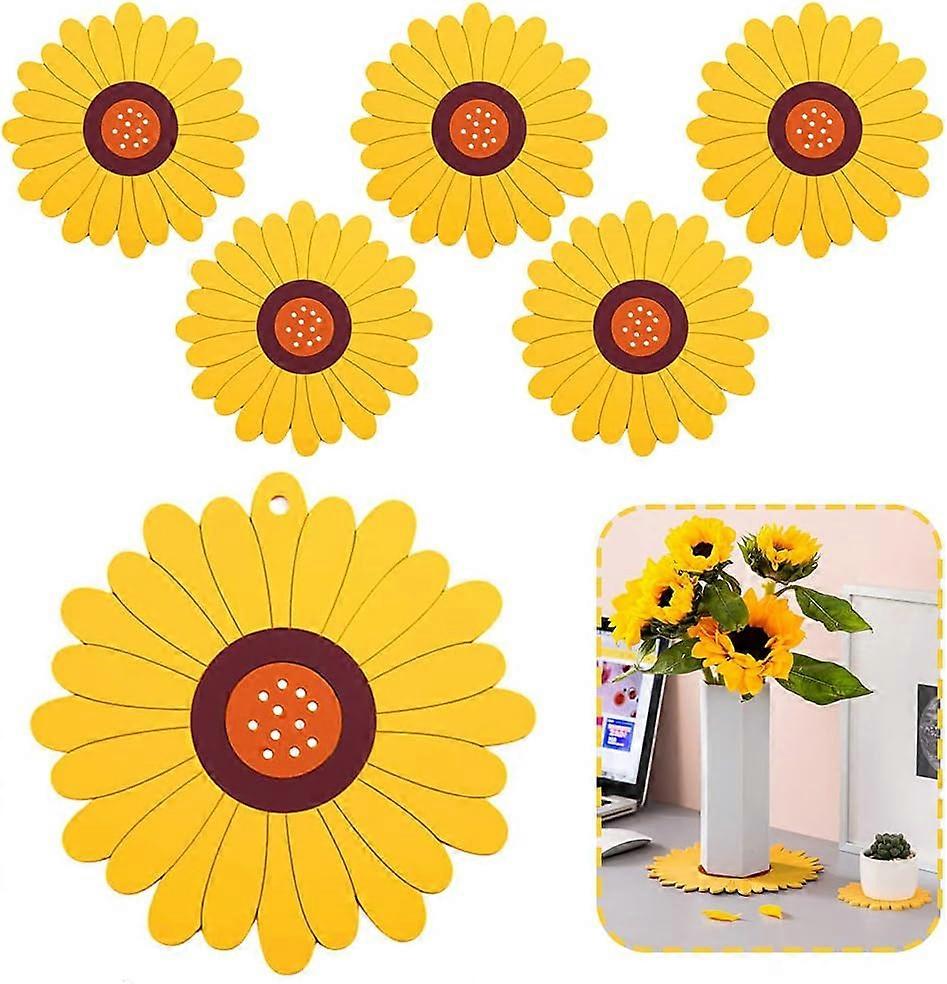 Non-Slip Coasters Sunflower Table Mat Set of 6 PVC Soft Glue Yellow