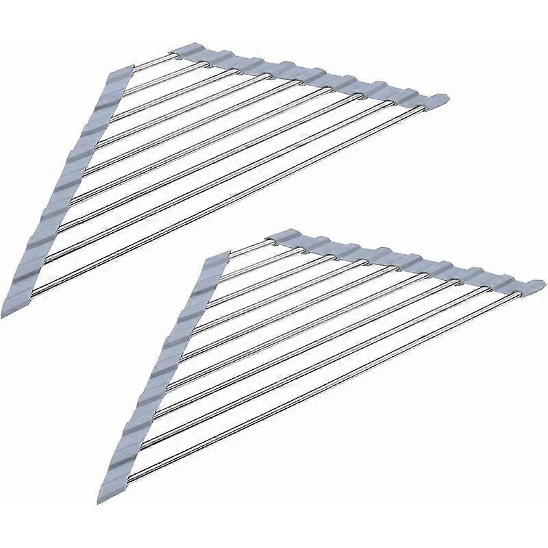 Set of 2 Stainless Steel Foldable Triangular Kitchen Sink Drain Racks Gray