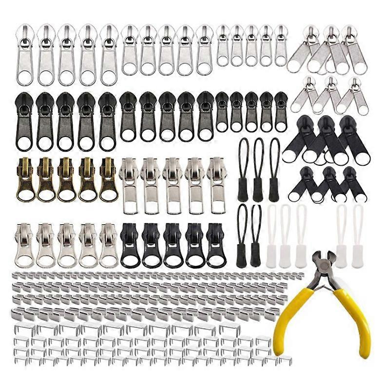 90 Pcs Zipper Repair Kit, Zipper Replacement Zipper Installer Clamp Tool Bags, Jackets, Tents