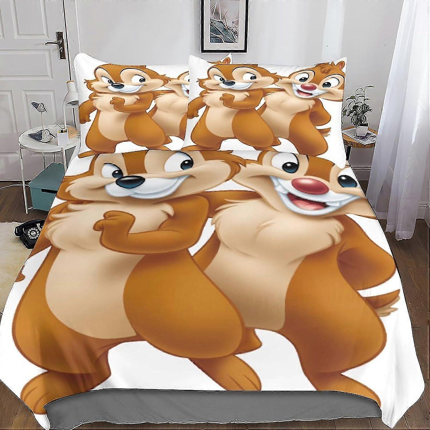 o4750 Lençóis OKATOR Chip E Dale Conjunto de capa de edredão Conjuntos de cama 3D Capa de colcha de microfibra dos desenhos animados com fecho de zíper Conjunto de 3 peças Capa de edredom 