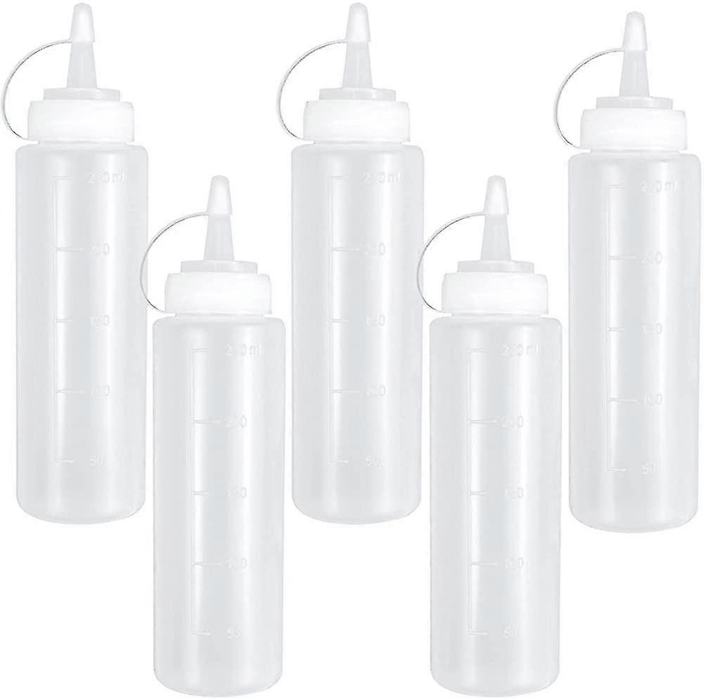 5 Pcs Squeeze Bottle 250 Ml, Plastic Condiment Bottles With Cap Lid, 8 Oz Squeeze Sauce