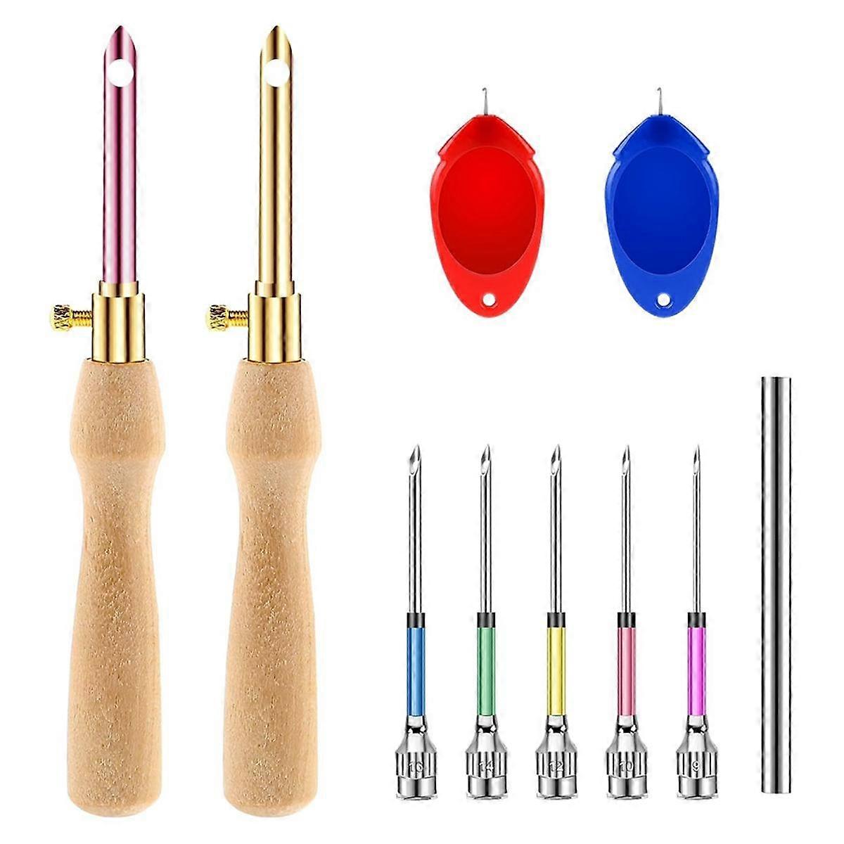 10 Pcs Punch Needle Kit Adjustable Punch Needle Tool 7 Size Punch Needle with Wooden Handles for Adults Beginner