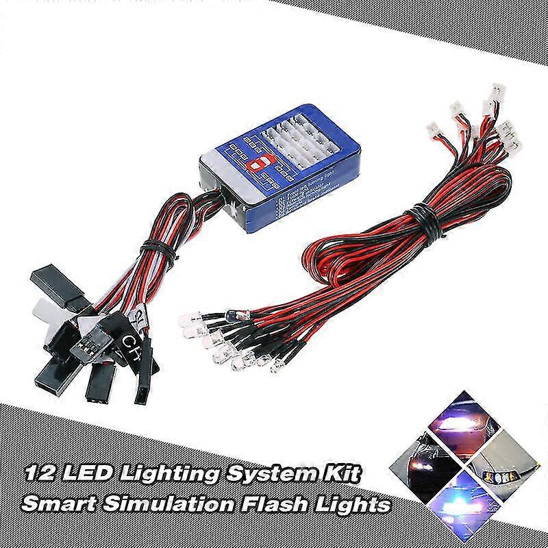 12 LED Lighting System Kit Steering Brake Smart Simulation Flash Lights for 1/10 Scale Models RC Car Yokomo Tamiya HSP HPI AXIAL RC4WD Traxxas Banmo