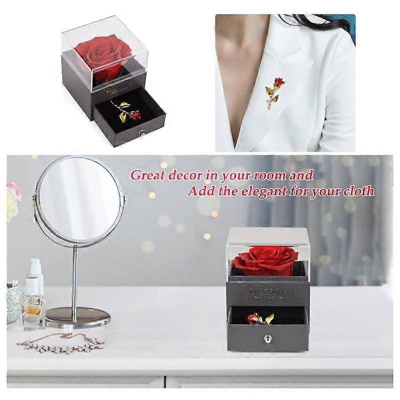 Cyiecw 7 Rose Eterna in Scatola a Forma di Rosa - Bouquet di Fiori Stabilizzati Veri, Romantico Regali per Compleanno Mamma/Moglie, Regalo di San