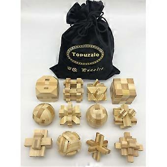 6PCS/12PCS per Set IQ Educational Wooden Interlocking Puzzles Game Gift for Adults Children