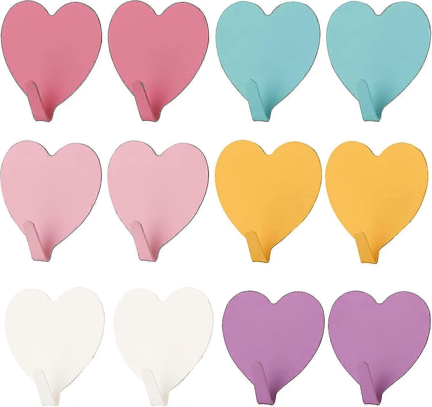 12 κομμάτια συγκολλητικά άγκιστρα, ανοξείδωτο χάλυβα συγκολλητικά άγκιστρα τοίχου άγκιστρα τοίχου, πολύχρωμα καρδιά σχήμα συγκολλητικά άγκιστρα τοίχου, αδιάβροχο μπάνιο