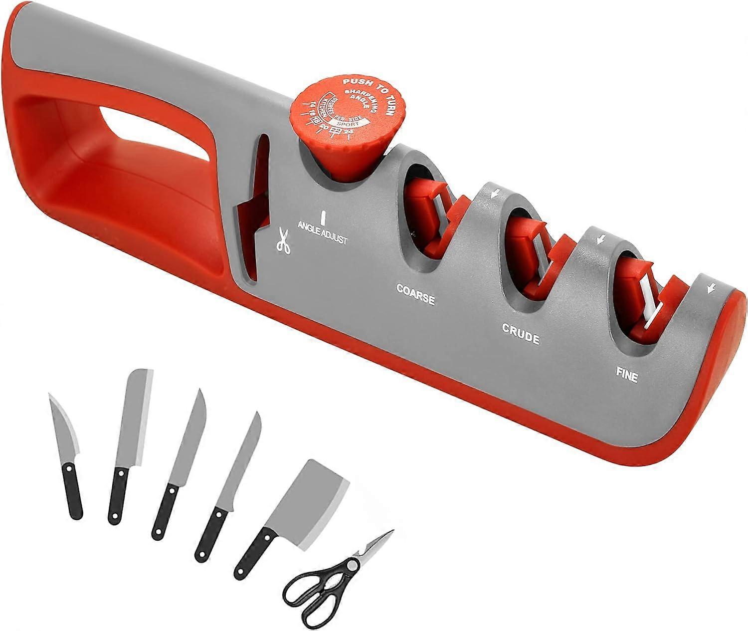 4-in-1 Knife Sharpener, Professional Knife Sharpening 6-Step Adjustable Angle Guided Knife Sharpener Tool with Scissors