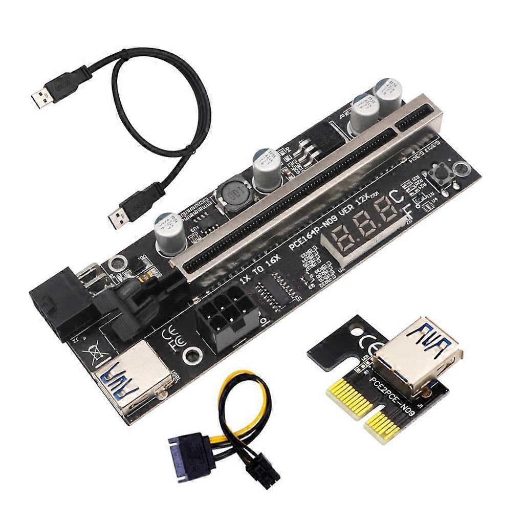 PCI-E 1X to 16X VER 12X PCI E Riser GPU Card & SATA to 6PIN Power Cable, Black