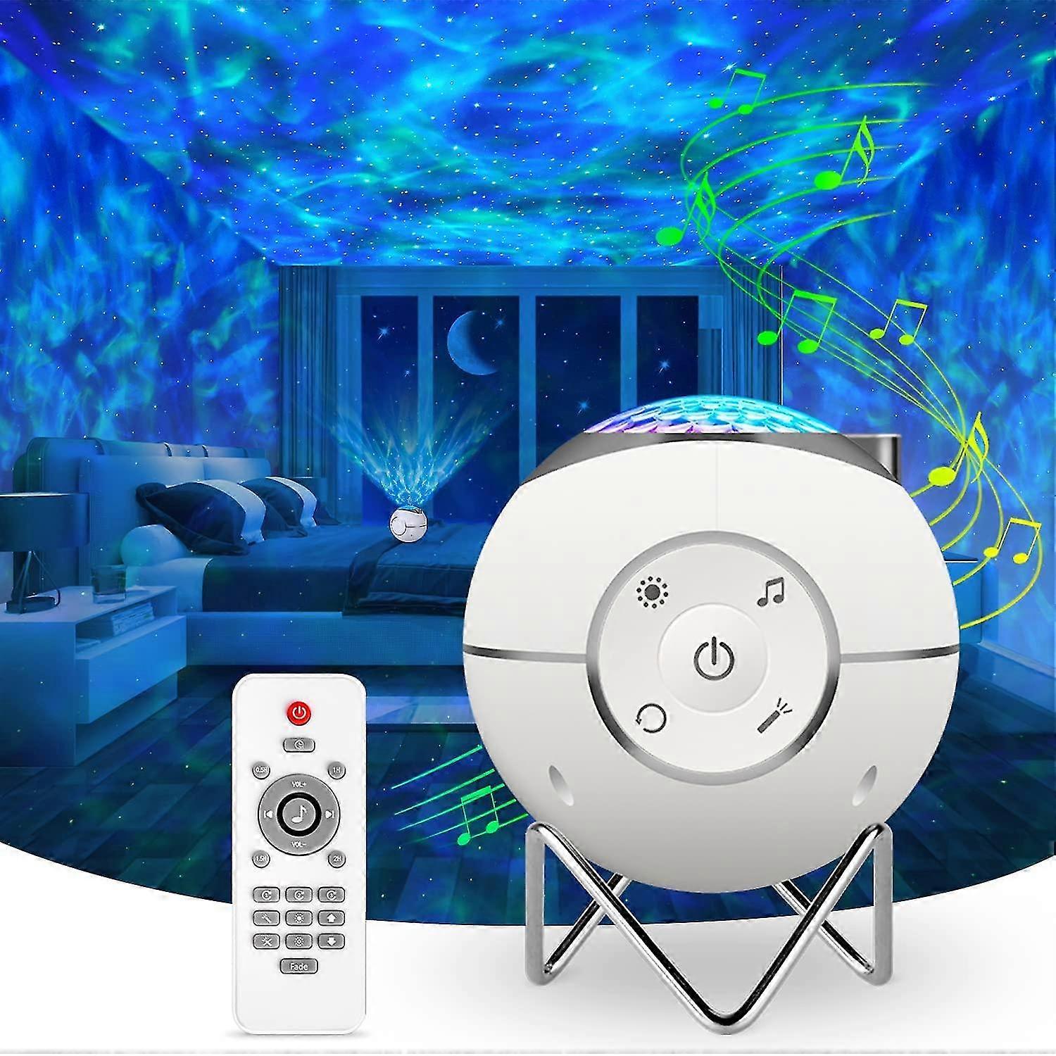 Rotating Star Sky LED Projector Lamp,USB Rechargeable with 14 Modes & Remote Control & Timer & Metal StandWhite