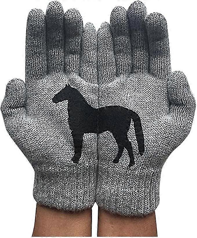 Ladies Warm Cable Knit Gloves Lovely Cat Print Touchscreen Gloves Winter Thicken Thermal Gloves For Outdoor Cycling Running Sport(2pcs,grey)-MXBC