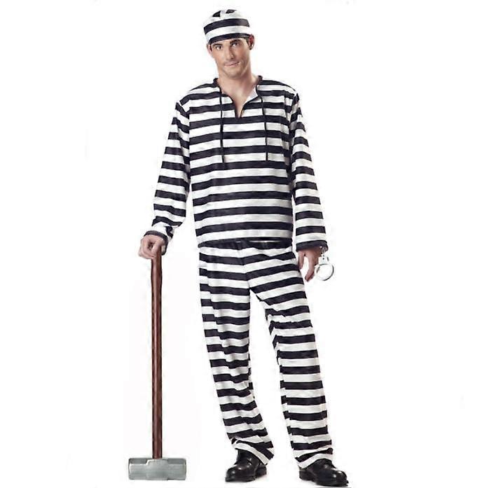 الكبار مخطط السجين زي أسود أبيض موحد كوسبلاي