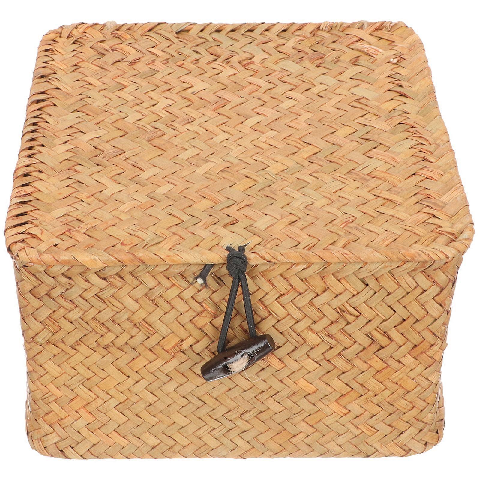 Woven Basket Lid Rectangular Wicker Baskets Straw Storage Box Square Woven Basket Rattan Storage Box
