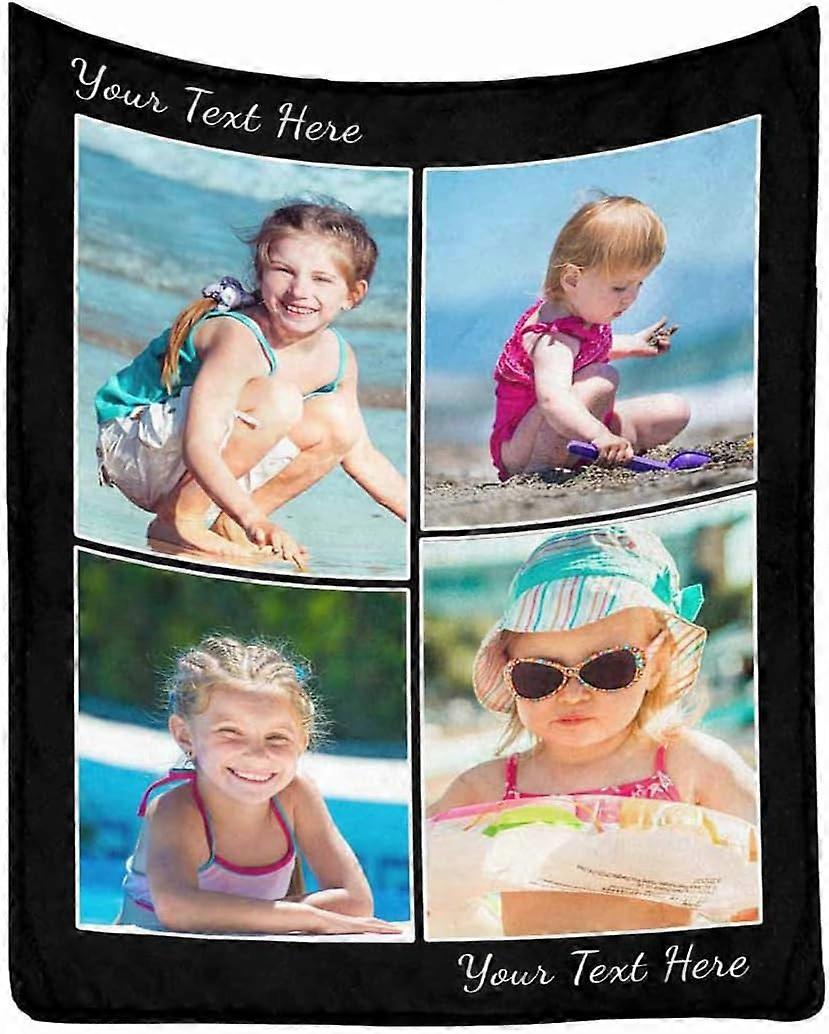 Custom Photo Collage Blanket for Family, Customized Bed Blanket with 10 Pictures & Text for Best Friends Kids Personalized Your Own Photos on Throw Bl
