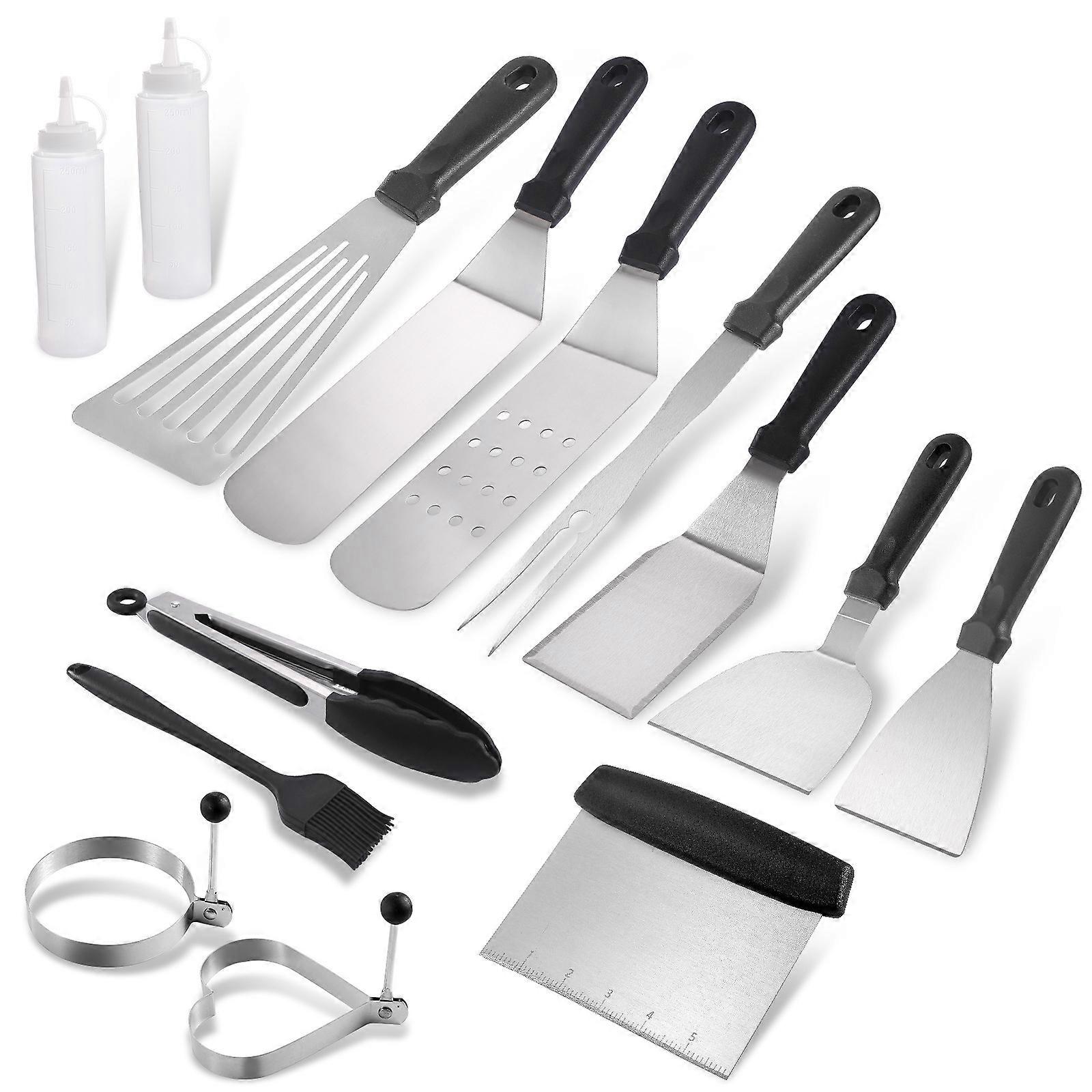 Grill Griddle Spatula Turner Stainless Steel BBQ Scraper Tool Sets for Indoor Outdoor Camping Cooking