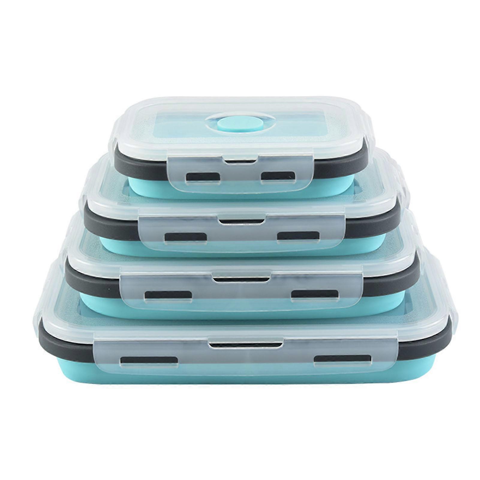 4Pcs Collapsible Food Storage Container With Lids Flat Stackable Refrigerator Food Box Set Silicone Food Sealed Crisper Lunch Bento Box For Outdoor Pi