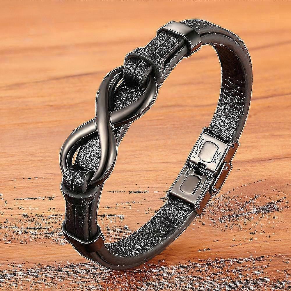 Luksus ekte skinn Infinity Symbol Armbånd Rustfritt stål Spenne i rustfritt stål