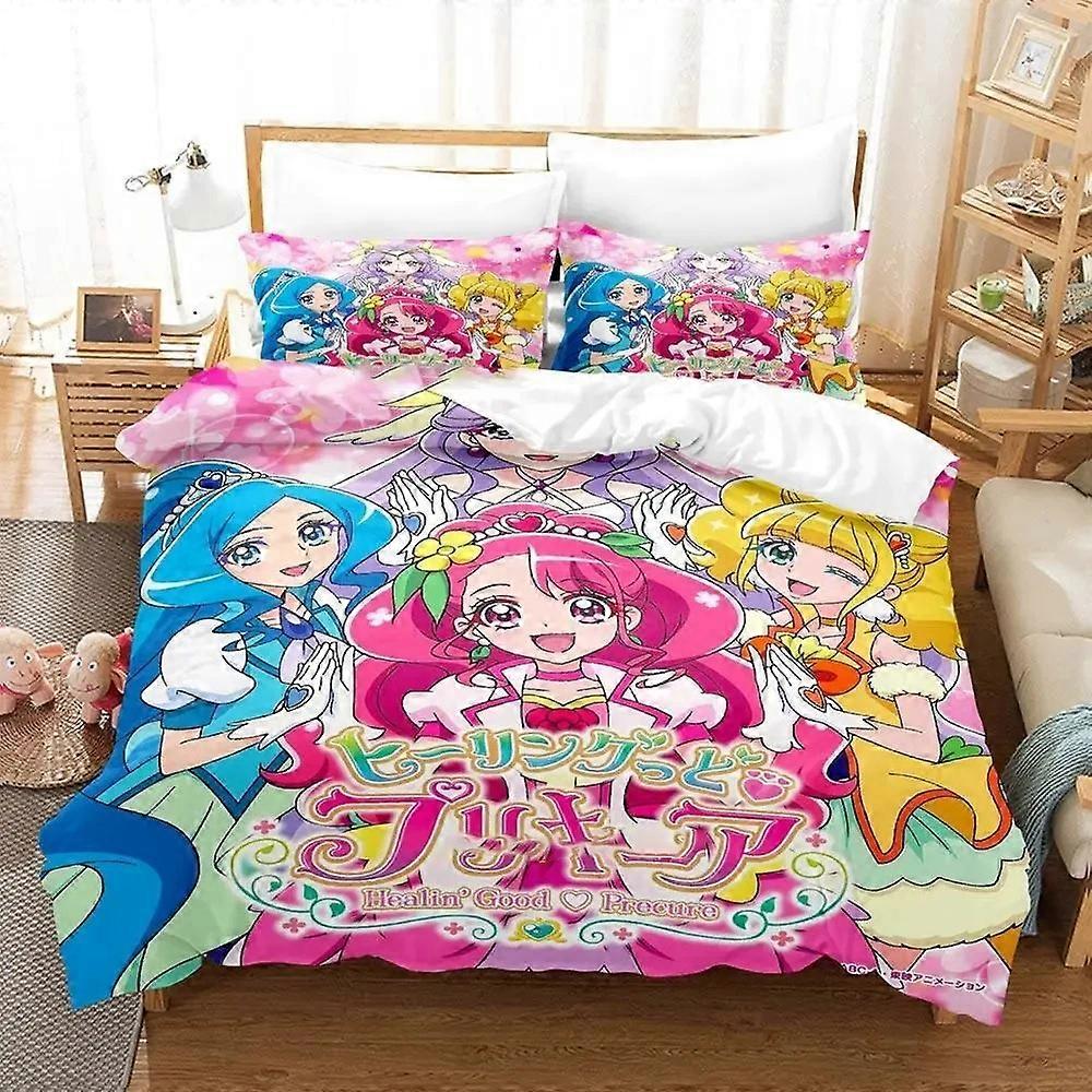 a1398 Lakan Anime Pretty Cure Sängkläder Set Påslakan Påslakan Örngott Täcke Pojkar Sängkläder för vuxna 3-delat sängkläder set (1 Duv